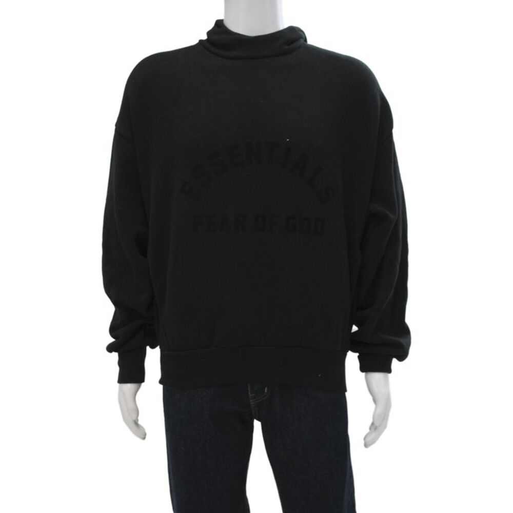 Essentials Unisex Adults Pullover Hoodie Black High Neck Long Sleeve Size XS